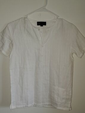 Little Cocoon Size 10 Children's White Short-Sleeve Quarter Button Henley Shirt